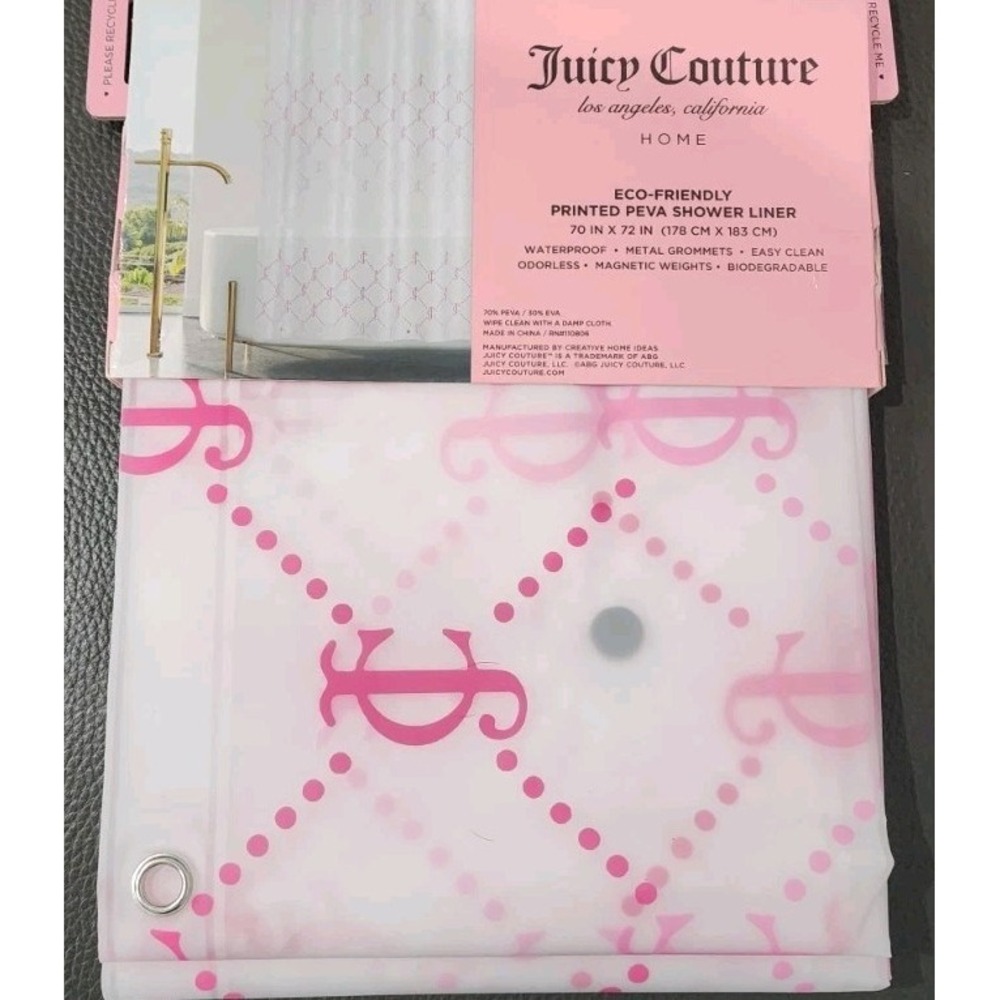 New Juicy Couture Home Pink Logo Eco PEVA Shower Curtain Liner Y2K
